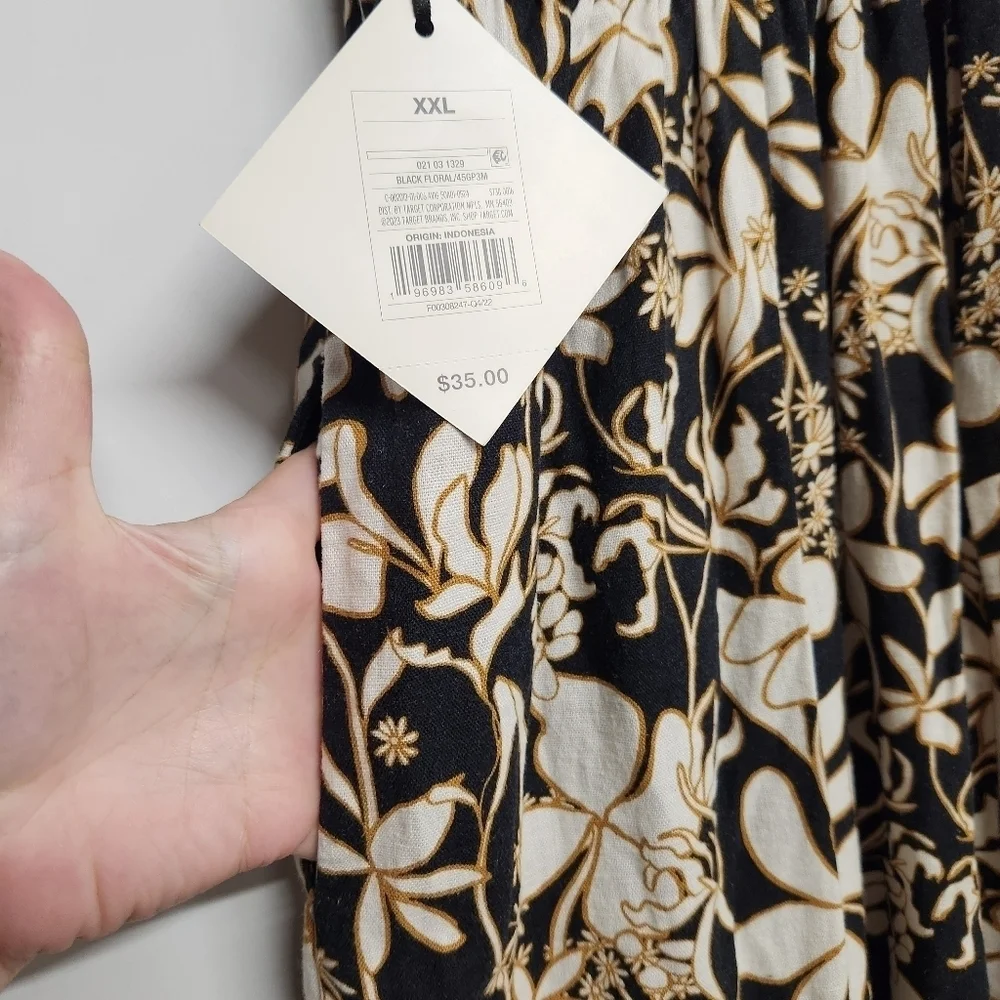 Ava & Viv black cream gold floral linen blend maxi dress with pockets XXL NWT - Picture 5 of 10